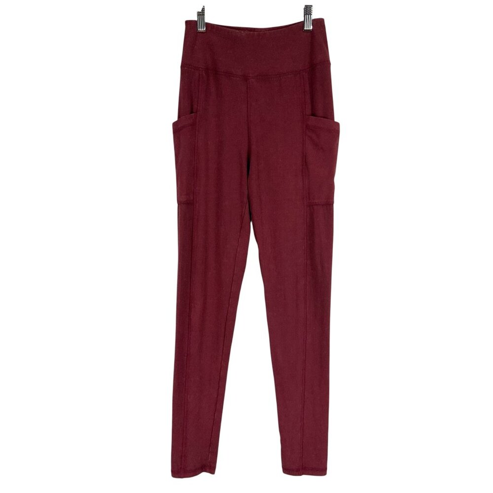 Anthropologie Saturday Sunday Red Leggings XS Pull-On High Rise Pocket Stitch